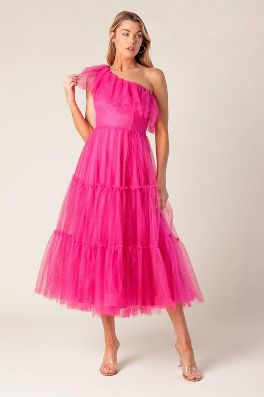 Some Fresh Air Fuchsia Tulle Midi Dress, view 3 — Soul Flow Apparel