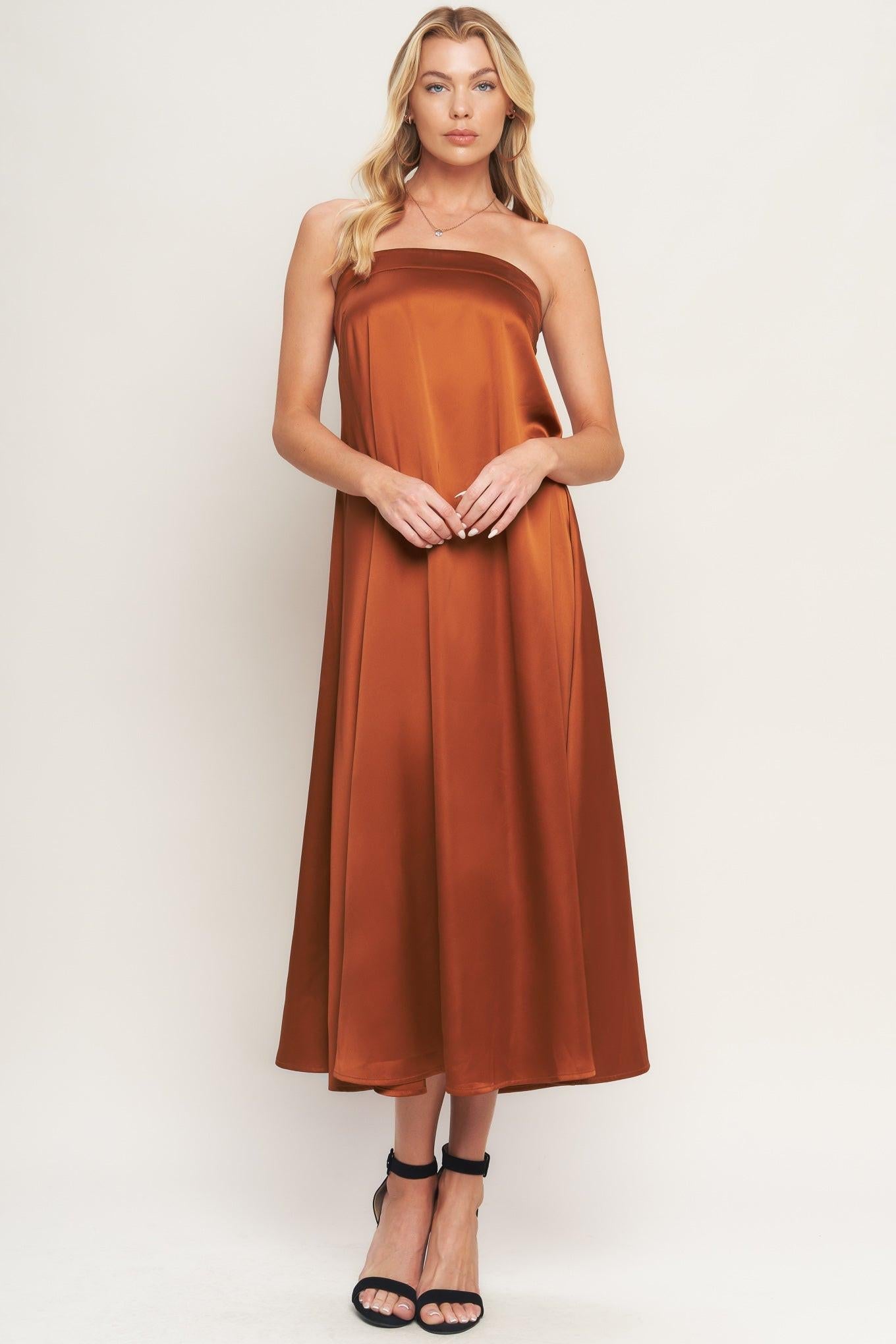 Frosty Elegance Woven Midi Dress in bronze, view 1 — Soul Flow Apparel