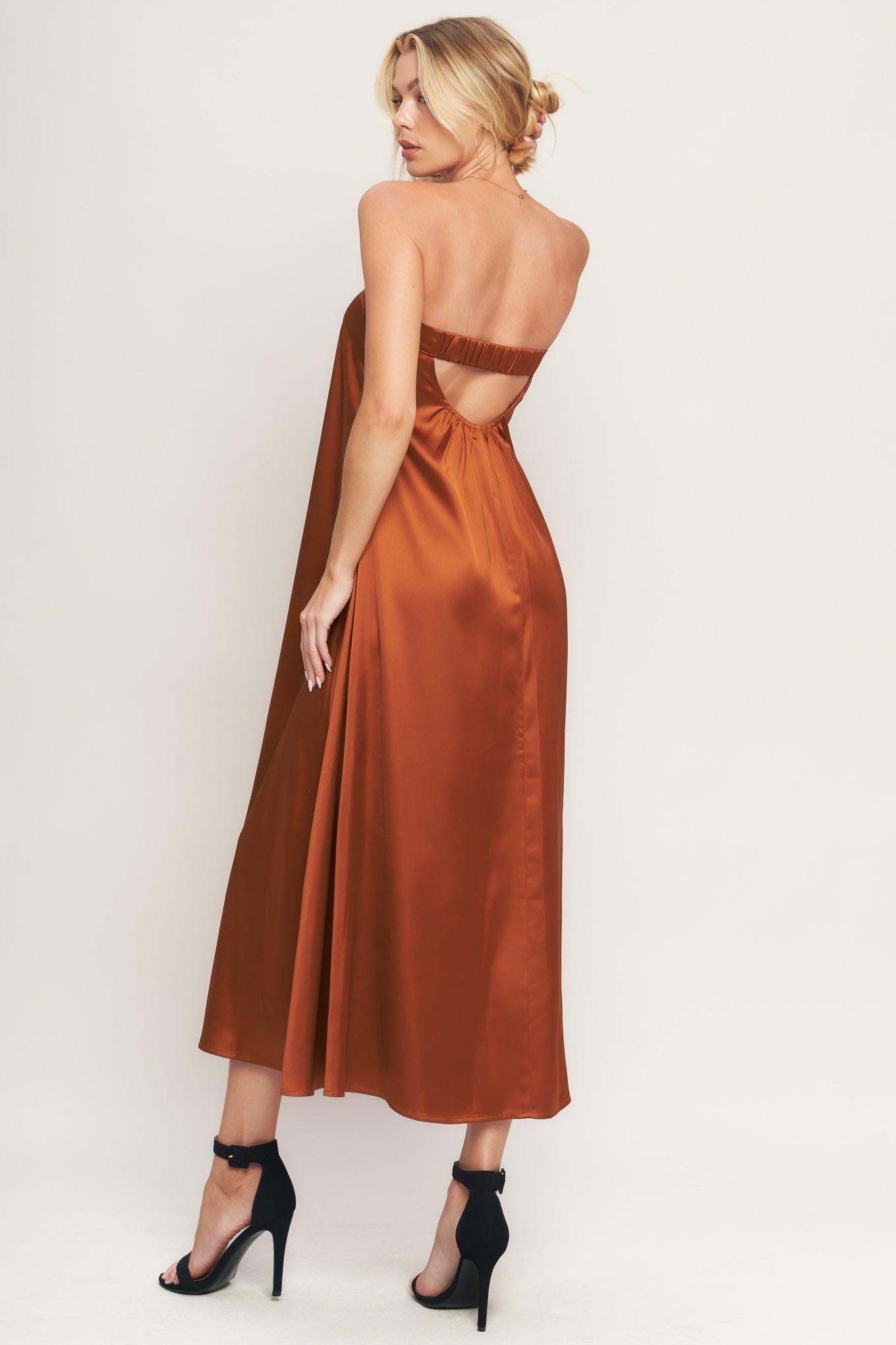 Frosty Elegance Woven Midi Dress in bronze, view 5 — Soul Flow Apparel