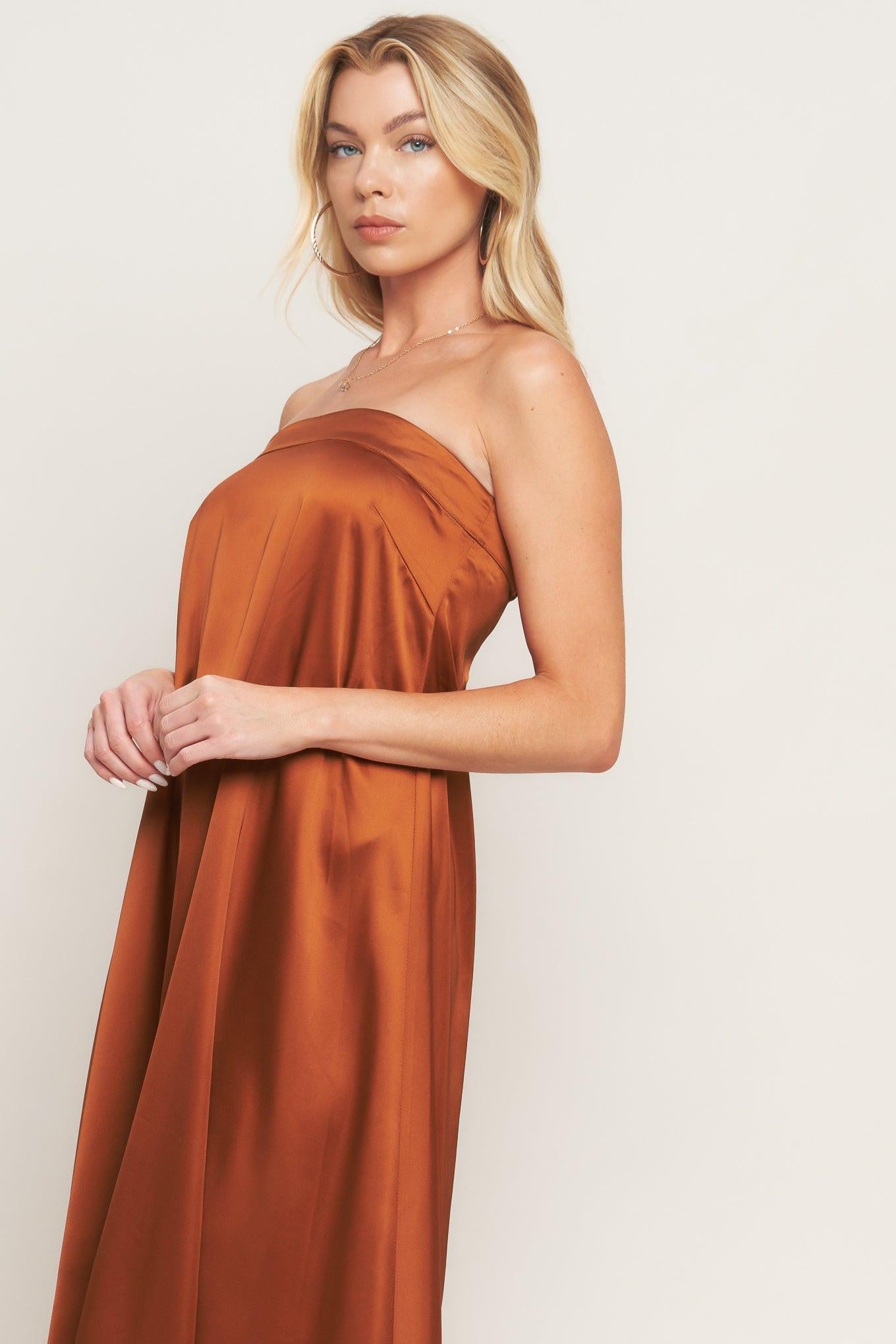 Frosty Elegance Woven Midi Dress in bronze, view 6 — Soul Flow Apparel