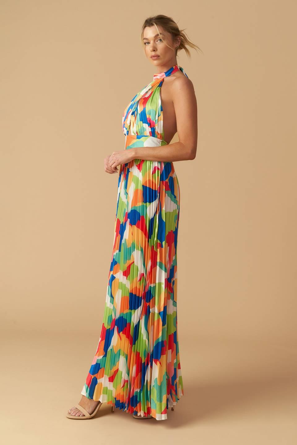 Keep Blooming Woven Maxi Dress in green orange, view 4 — Soul Flow Apparel
