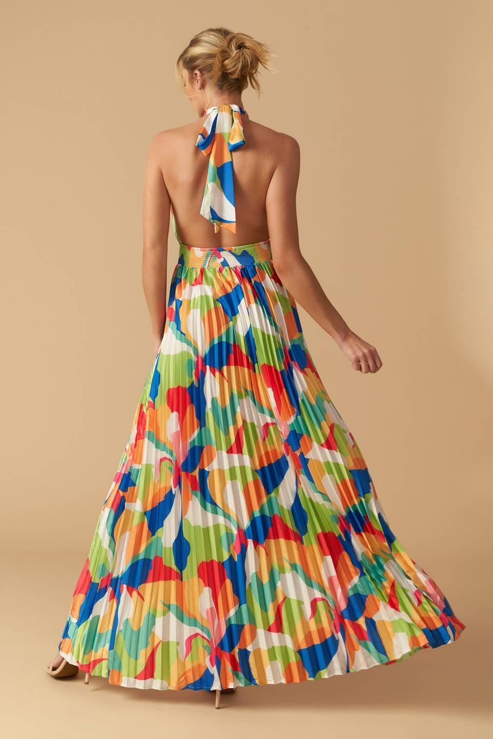 Keep Blooming Woven Maxi Dress in green orange, view 5 — Soul Flow Apparel