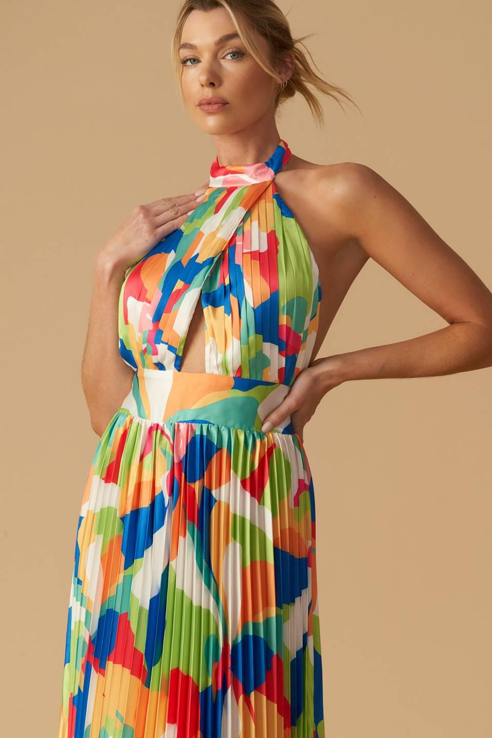 Keep Blooming Woven Maxi Dress in green orange, view 6 — Soul Flow Apparel