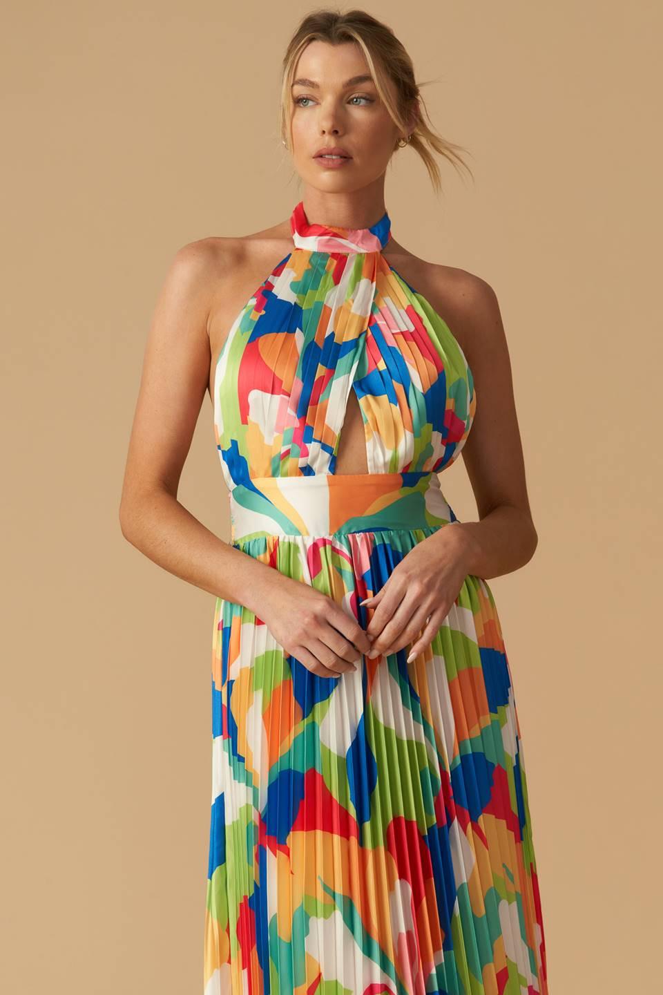 Keep Blooming Woven Maxi Dress in green orange, view 7 — Soul Flow Apparel