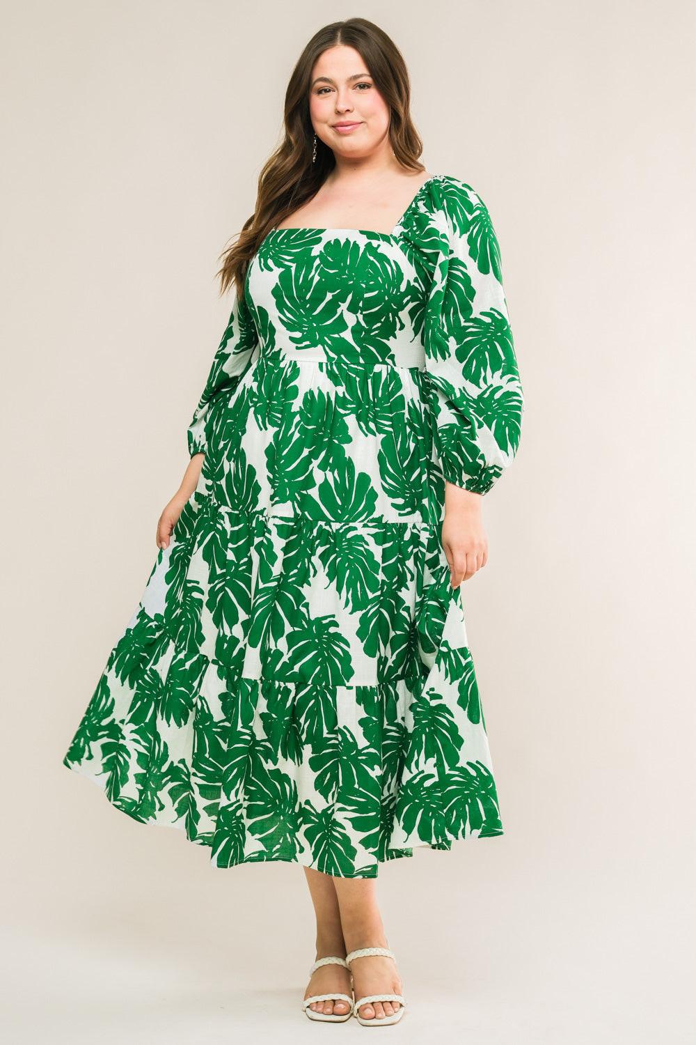 All the Drama Woven Midi Dress in ivory green, view 1 — Soul Flow Apparel