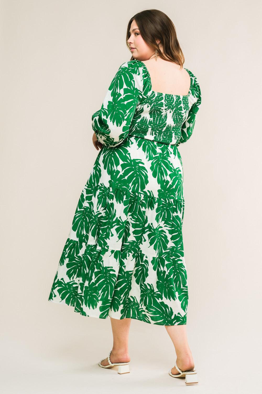 All the Drama Woven Midi Dress in ivory green, view 2 — Soul Flow Apparel
