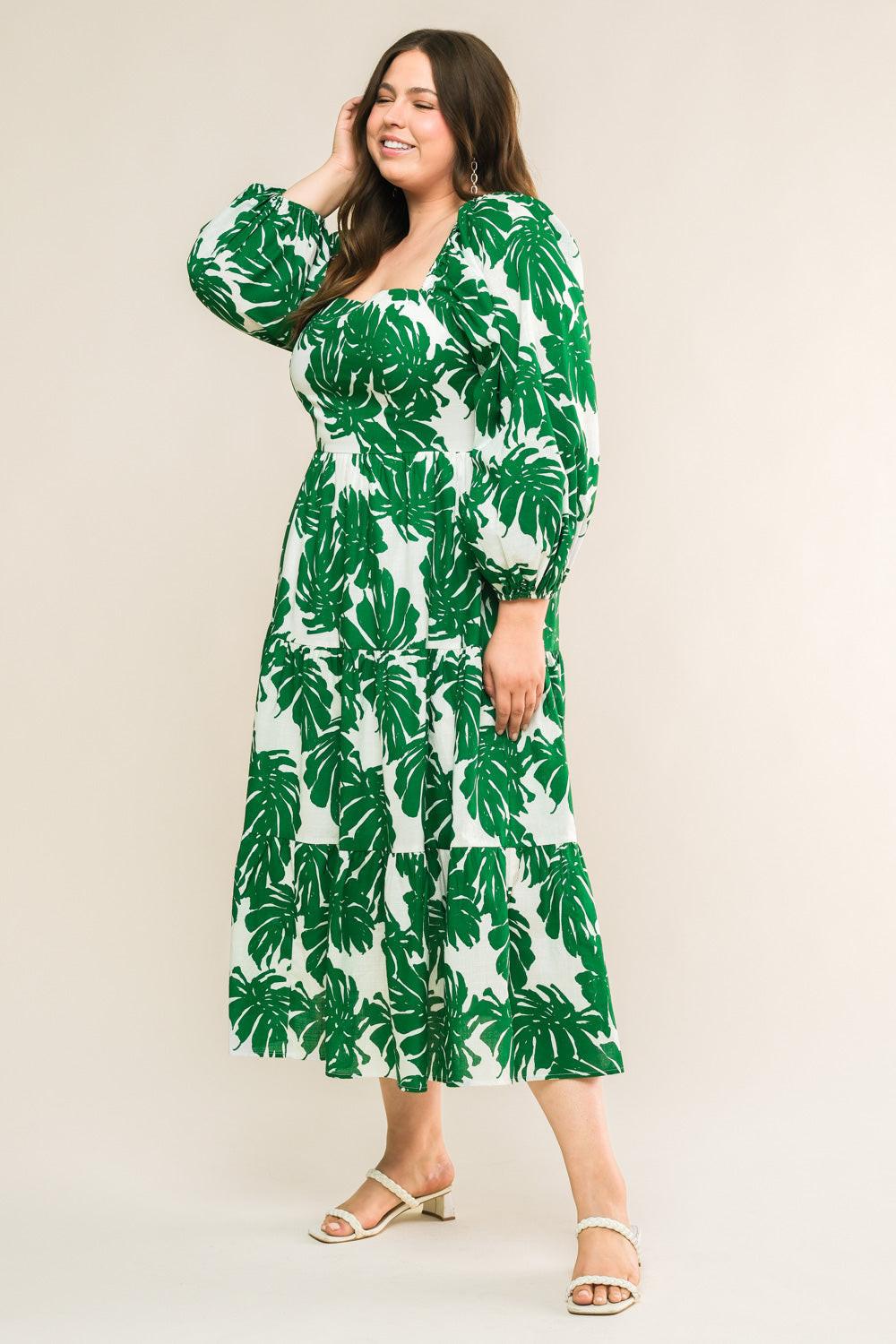 All the Drama Woven Midi Dress in ivory green, view 3 — Soul Flow Apparel