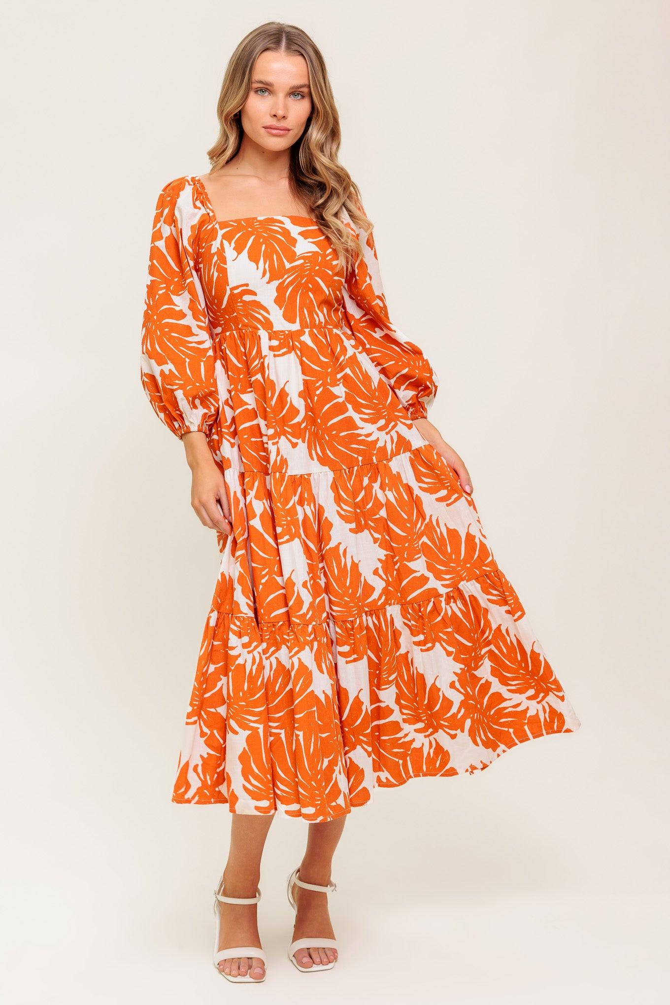 All the Drama Woven Midi Dress in ivory rust, view 1 — Soul Flow Apparel