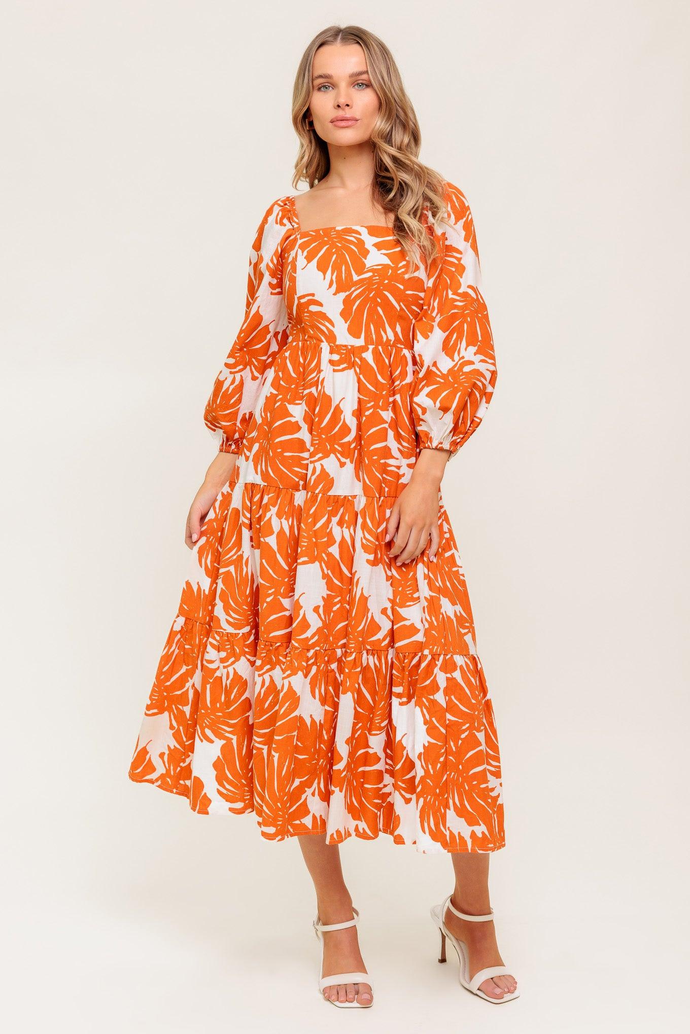 All the Drama Woven Midi Dress in ivory rust, view 2 — Soul Flow Apparel