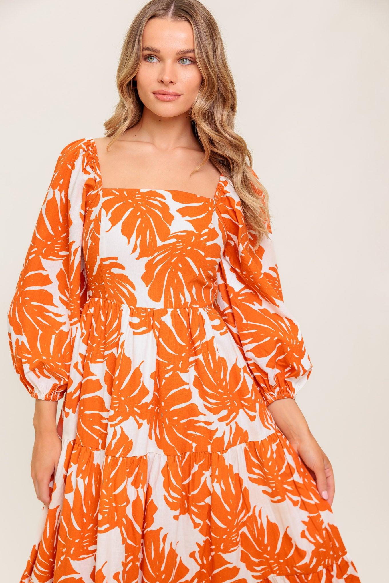 All the Drama Woven Midi Dress in ivory rust, view 3 — Soul Flow Apparel