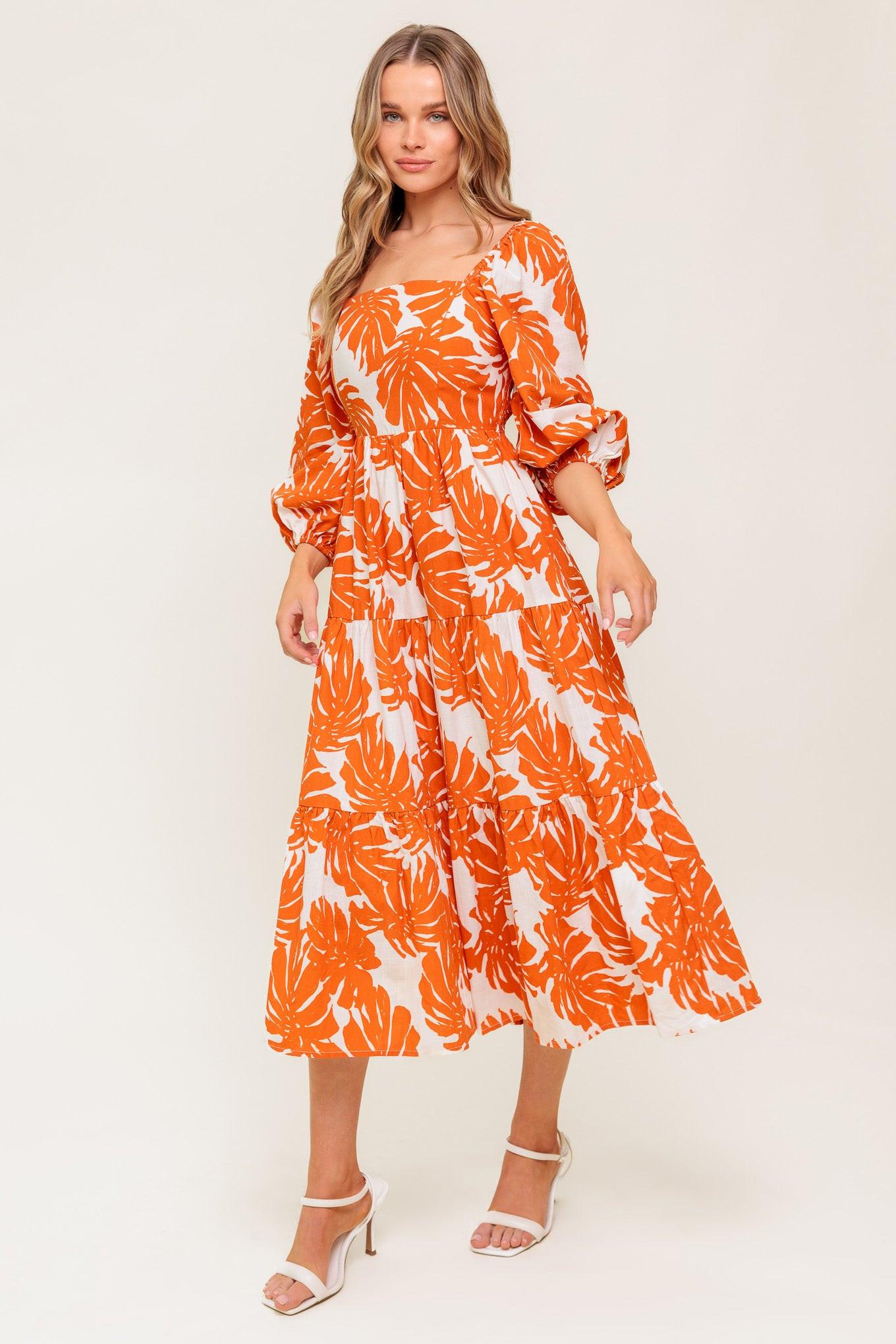 All the Drama Woven Midi Dress in ivory rust, view 5 — Soul Flow Apparel