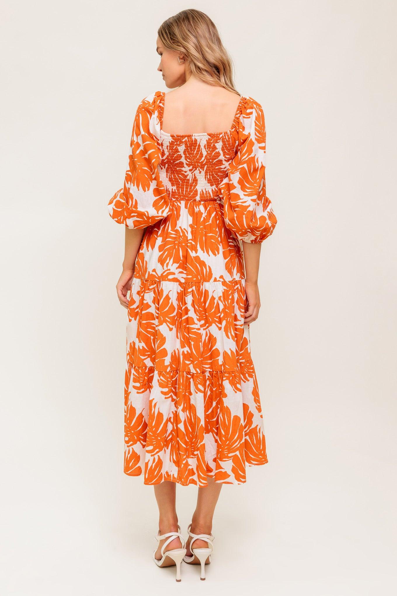 All the Drama Woven Midi Dress in ivory rust, view 6 — Soul Flow Apparel