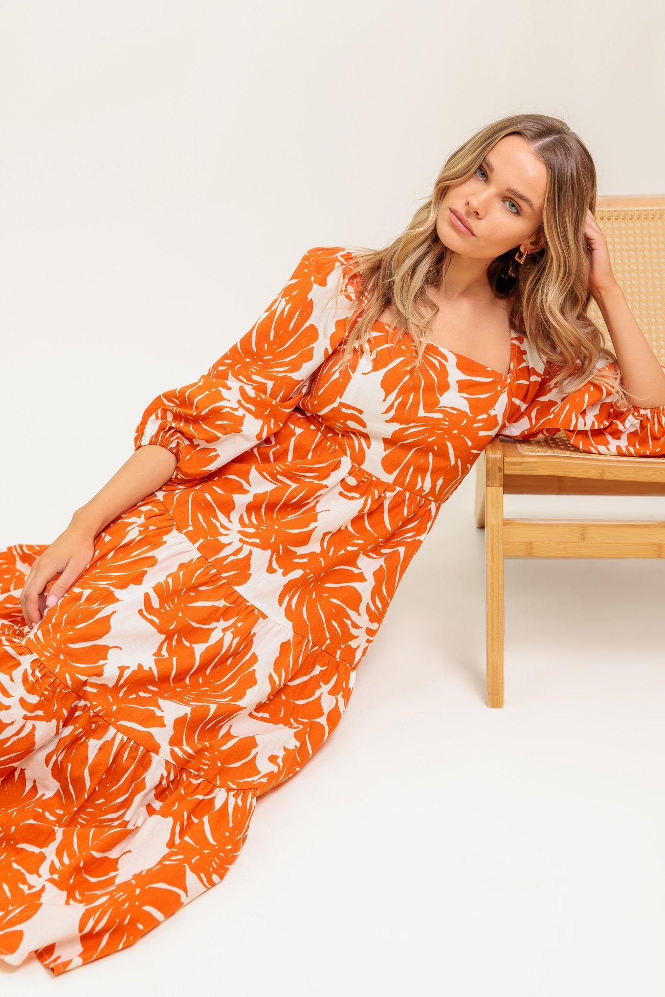 All the Drama Woven Midi Dress in ivory rust, view 7 — Soul Flow Apparel