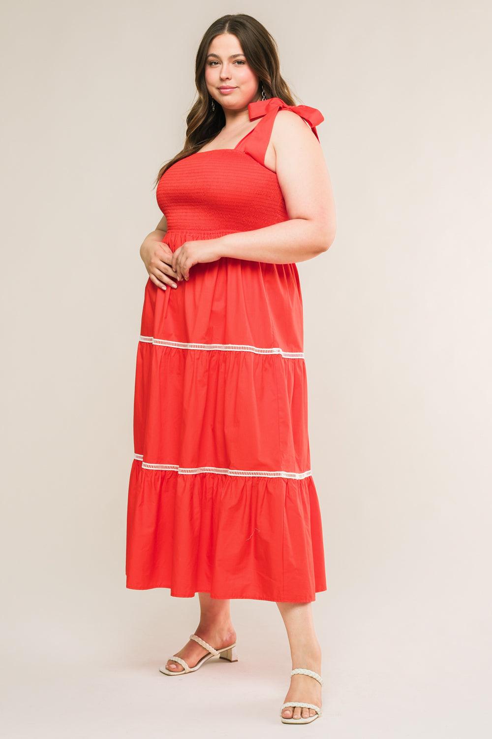 Better Than Ever Poplin Midi Dress in tomato red, view 3 — Soul Flow Apparel