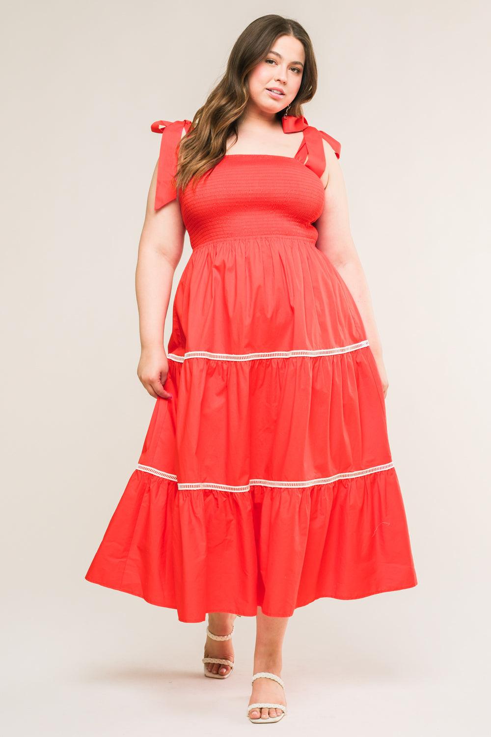 Better Than Ever Poplin Midi Dress in tomato red, view 4 — Soul Flow Apparel