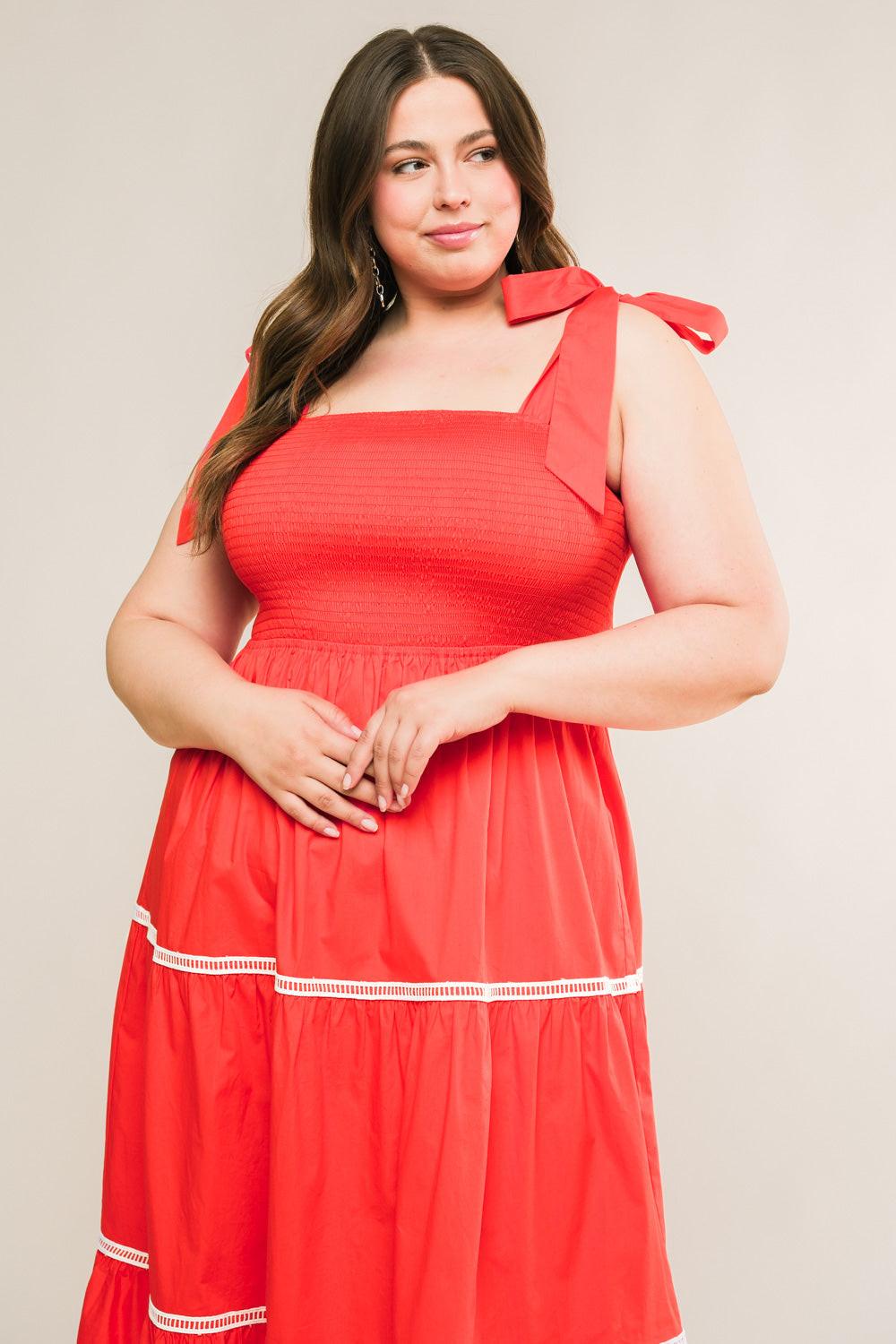 Better Than Ever Poplin Midi Dress in tomato red, view 5 — Soul Flow Apparel