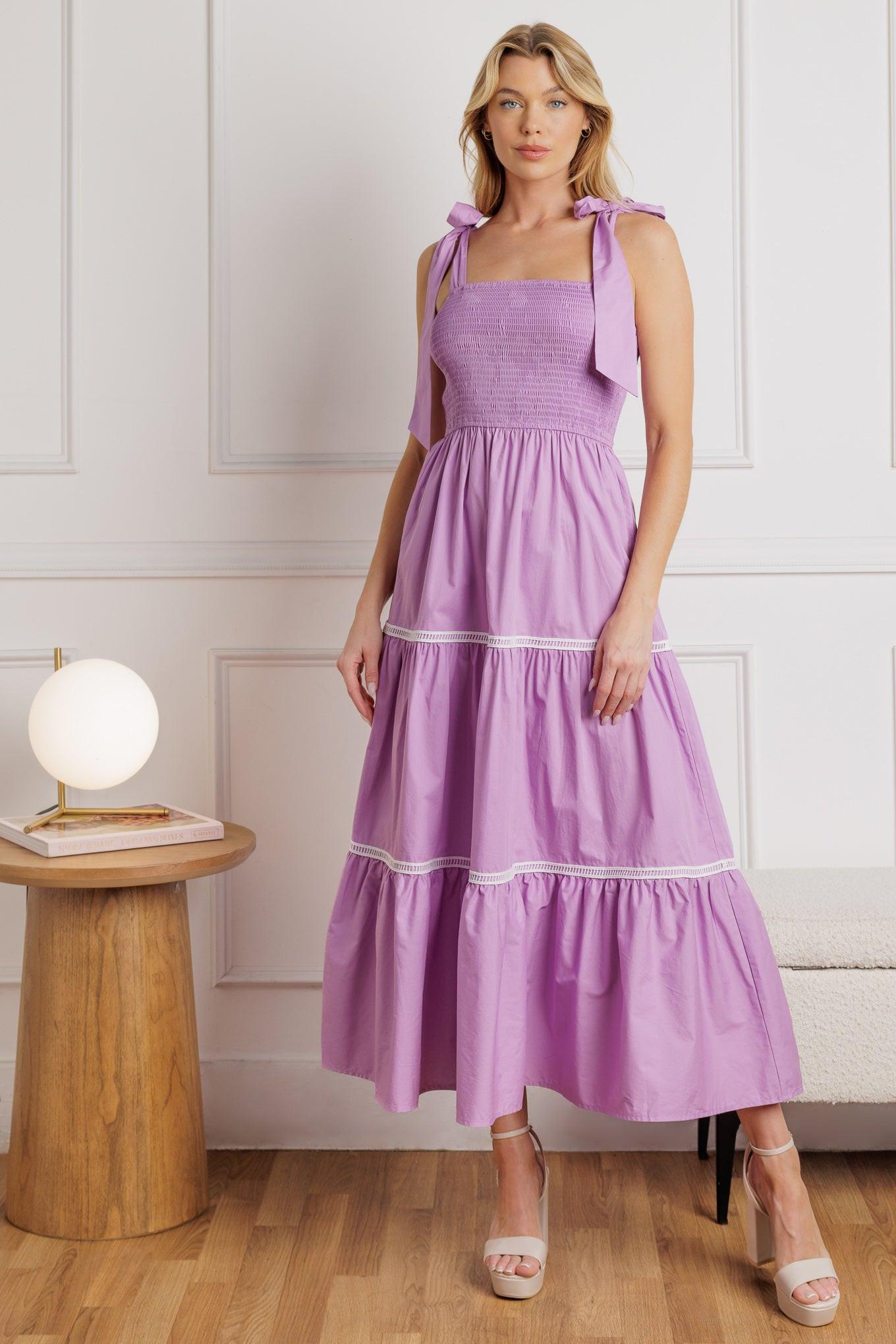 Better Than Ever Poplin Midi Dress in lilac, view 1 — Soul Flow Apparel
