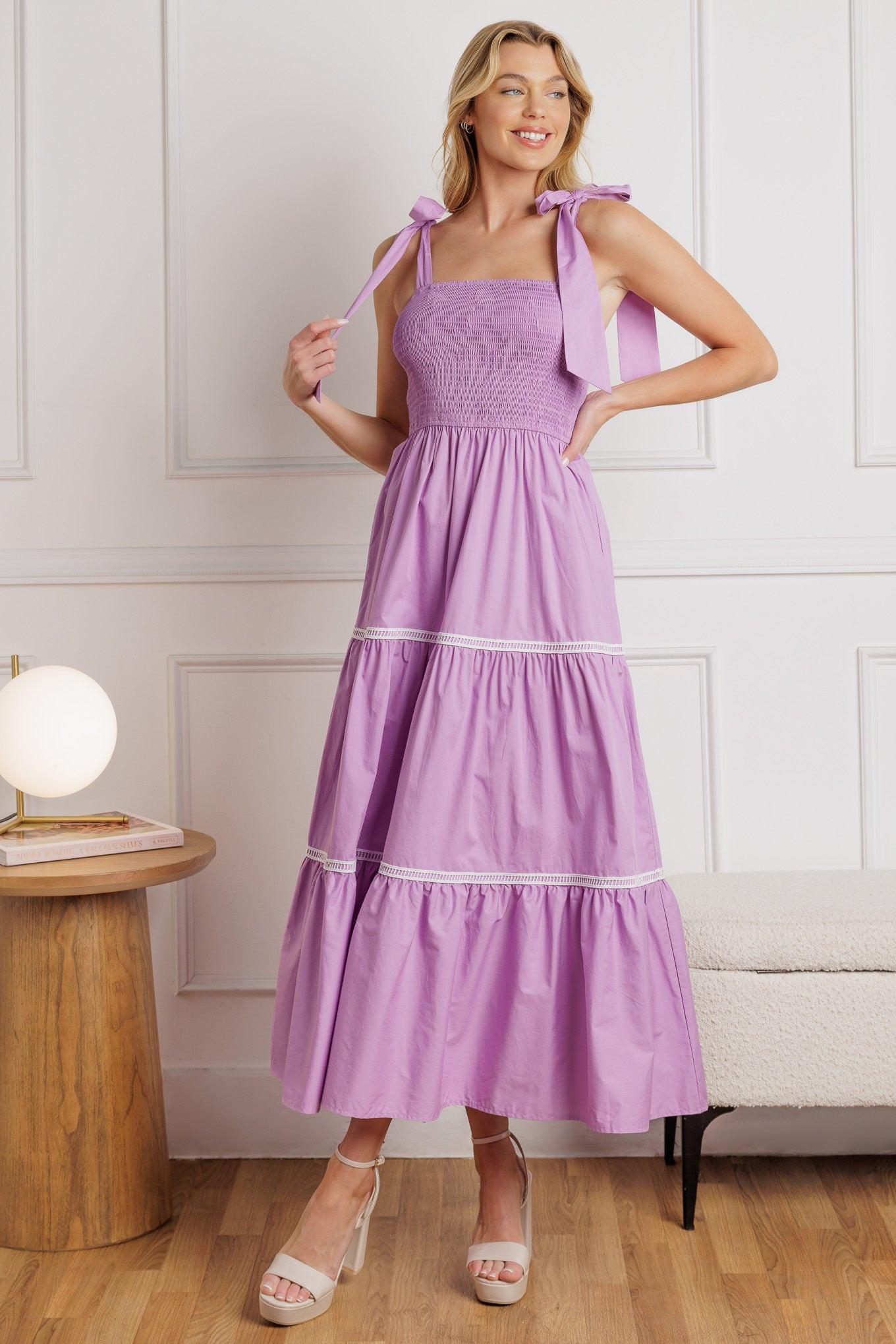 Better Than Ever Poplin Midi Dress in lilac, view 2 — Soul Flow Apparel