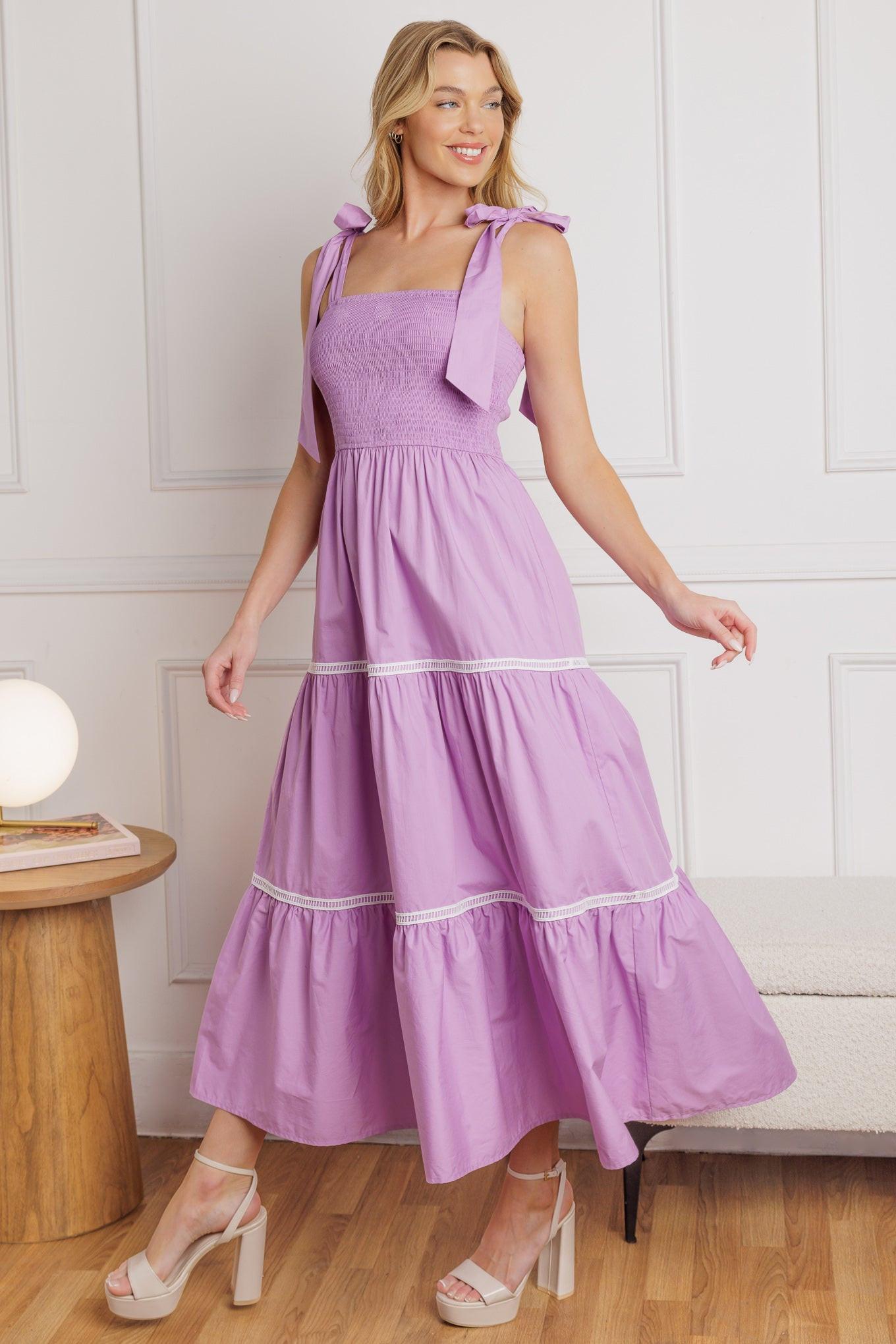 Better Than Ever Poplin Midi Dress in lilac, view 3 — Soul Flow Apparel