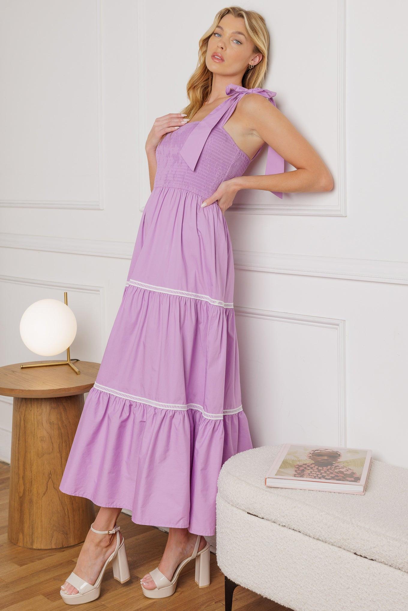 Better Than Ever Poplin Midi Dress in lilac, view 6 — Soul Flow Apparel