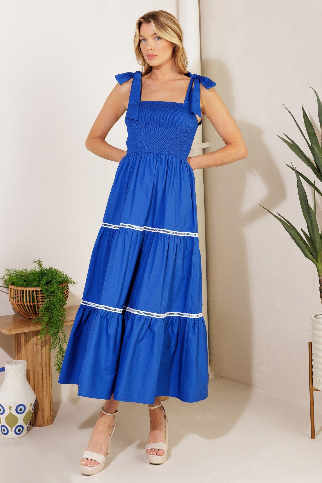 Better Than Ever Poplin Midi Dress in royalblue, view 1 — Soul Flow Apparel