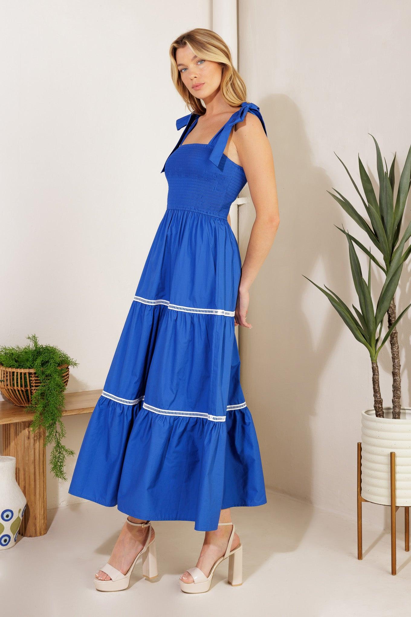 Better Than Ever Poplin Midi Dress in royalblue, view 3 — Soul Flow Apparel
