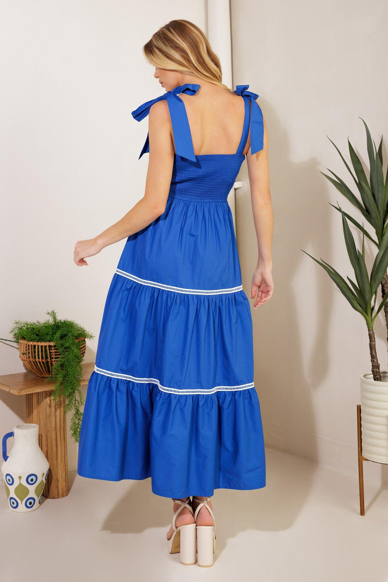 Better Than Ever Poplin Midi Dress in royalblue, view 4 — Soul Flow Apparel