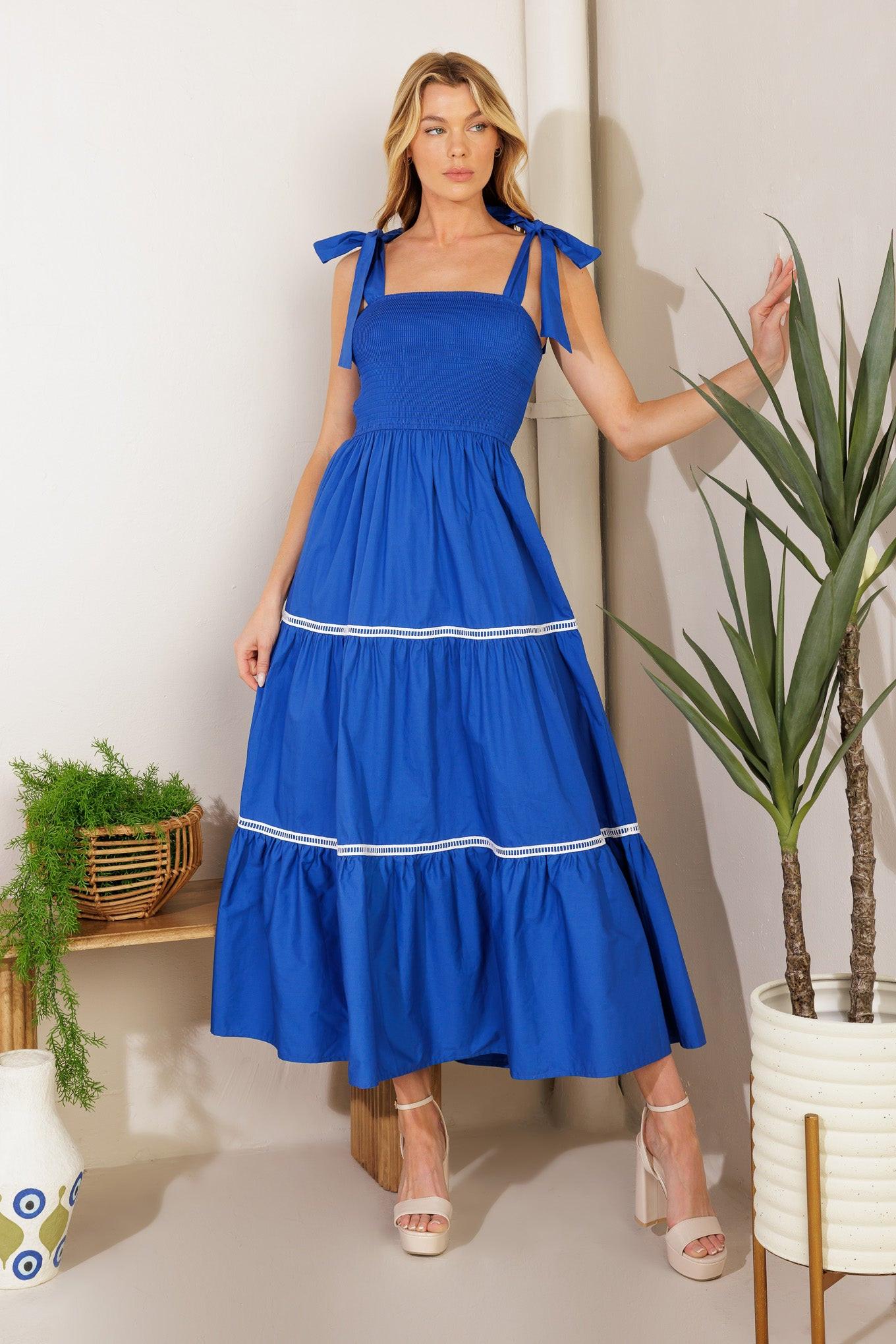 Better Than Ever Poplin Midi Dress in royalblue, view 5 — Soul Flow Apparel