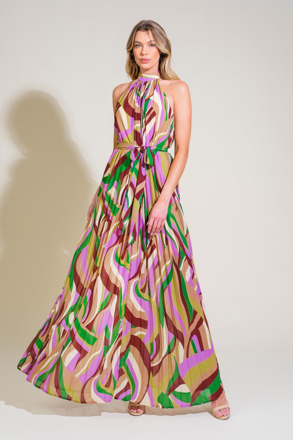 As Time Goes By Woven Maxi Dress in green burgundy, view 1 — Soul Flow Apparel