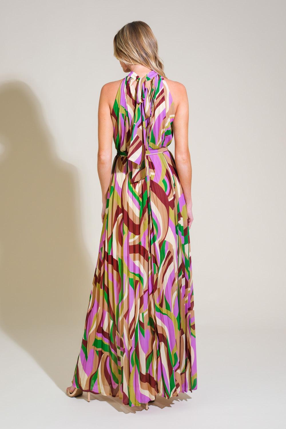 As Time Goes By Woven Maxi Dress in green burgundy, view 2 — Soul Flow Apparel