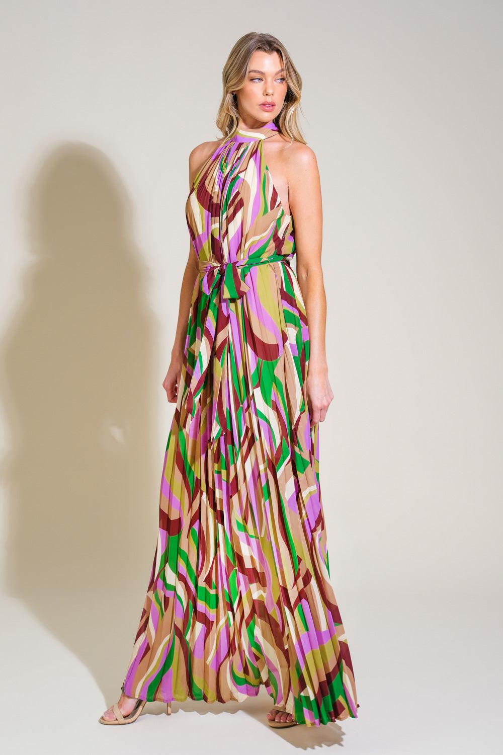As Time Goes By Woven Maxi Dress in green burgundy, view 3 — Soul Flow Apparel