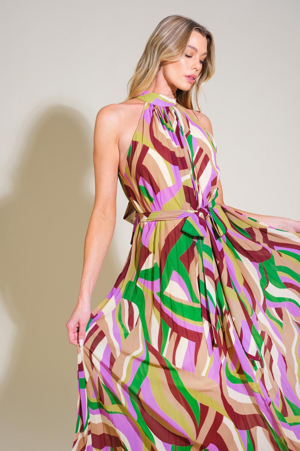 As Time Goes By Woven Maxi Dress in green burgundy, view 4 — Soul Flow Apparel