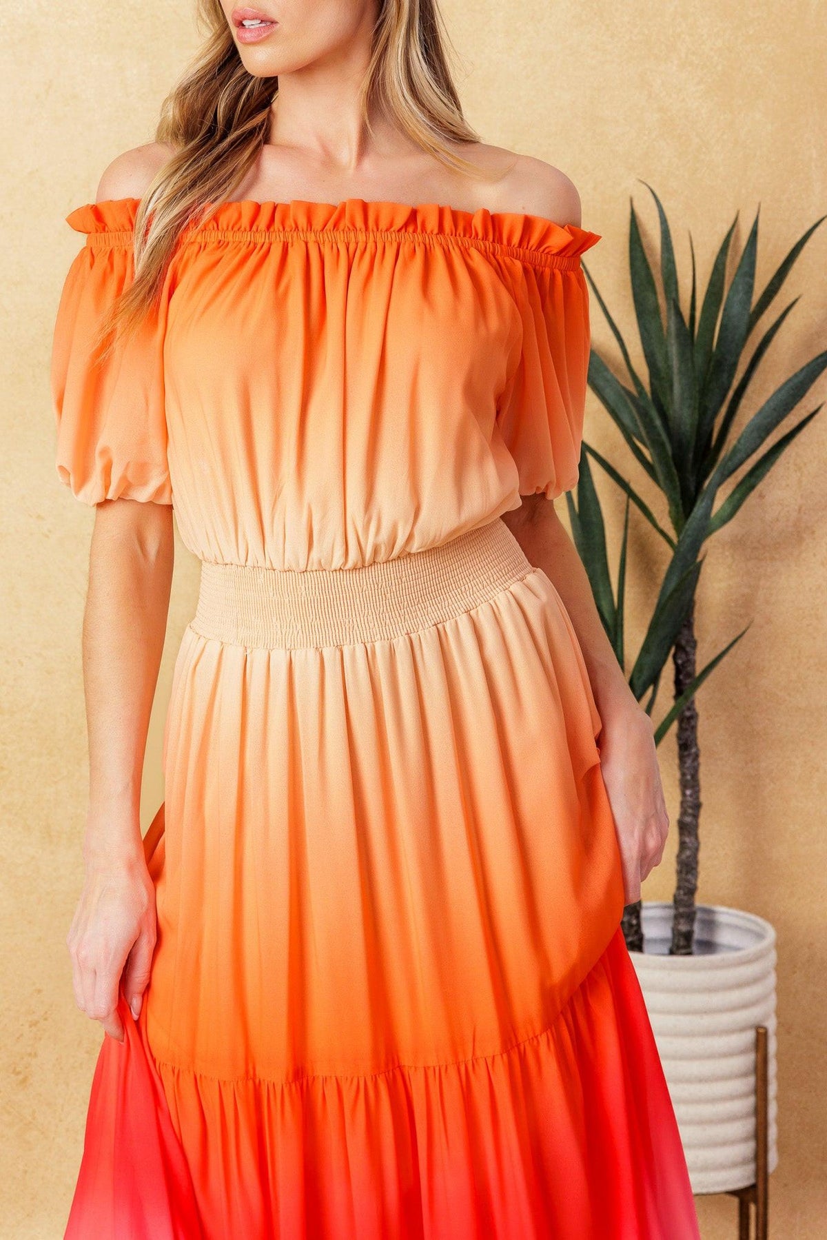 Forgotten Story Woven Maxi Dress in orange green, view 3 — Soul Flow Apparel