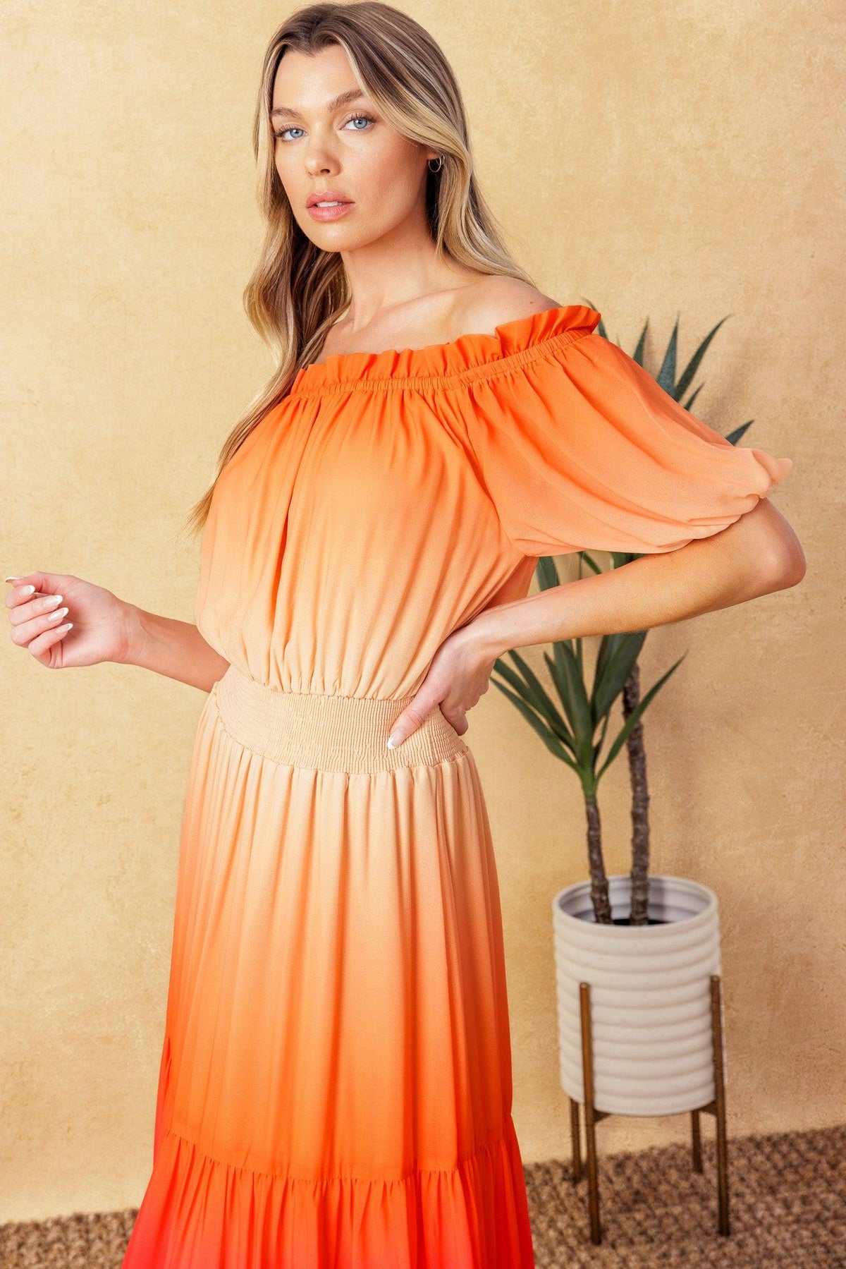 Forgotten Story Woven Maxi Dress in orange green, view 4 — Soul Flow Apparel
