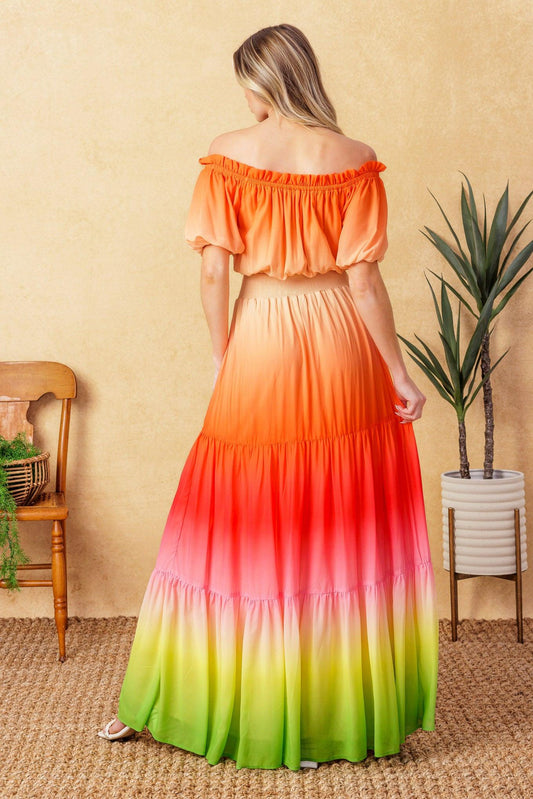 Forgotten Story Woven Maxi Dress in orange green, view 5 — Soul Flow Apparel