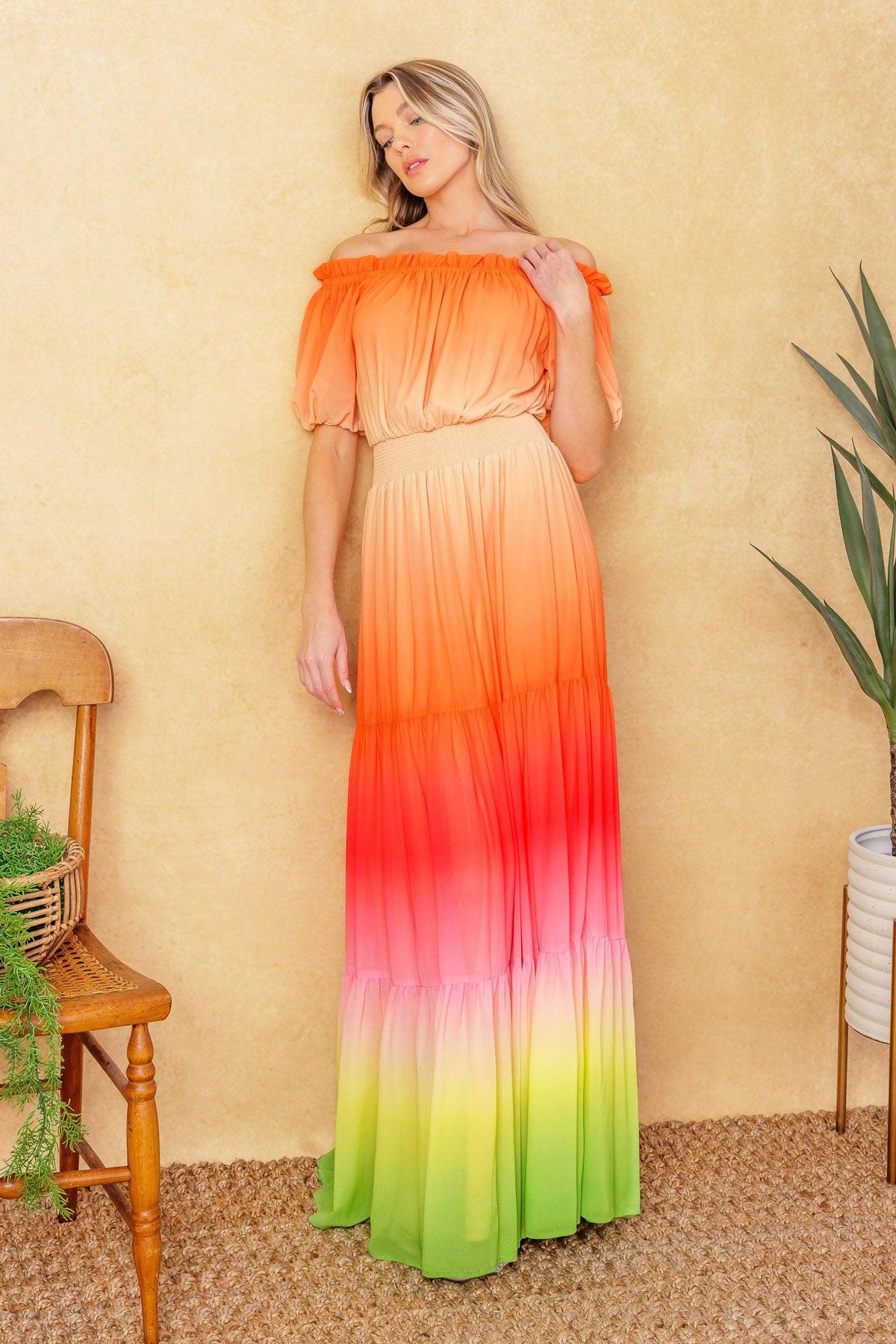 Forgotten Story Woven Maxi Dress in orange green, view 7 — Soul Flow Apparel