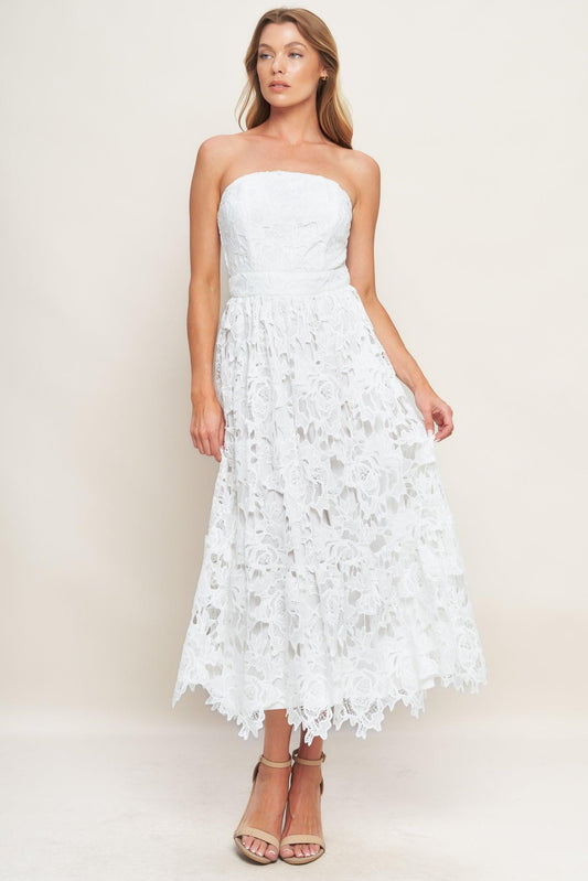 Carefree Nights Lace Off White Midi Dress in off-white, view 1 — Soul Flow Apparel