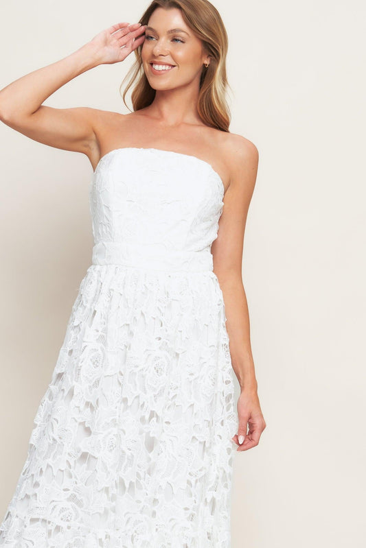 Carefree Nights Lace Off White Midi Dress in off-white, view 3 — Soul Flow Apparel