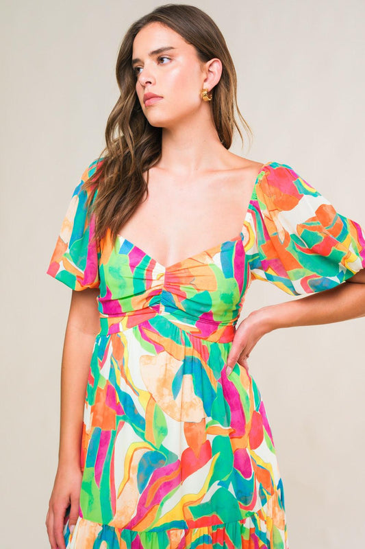 Exceptional Expression Woven Maxi Dress in ivory orange green, view 4 — Soul Flow Apparel