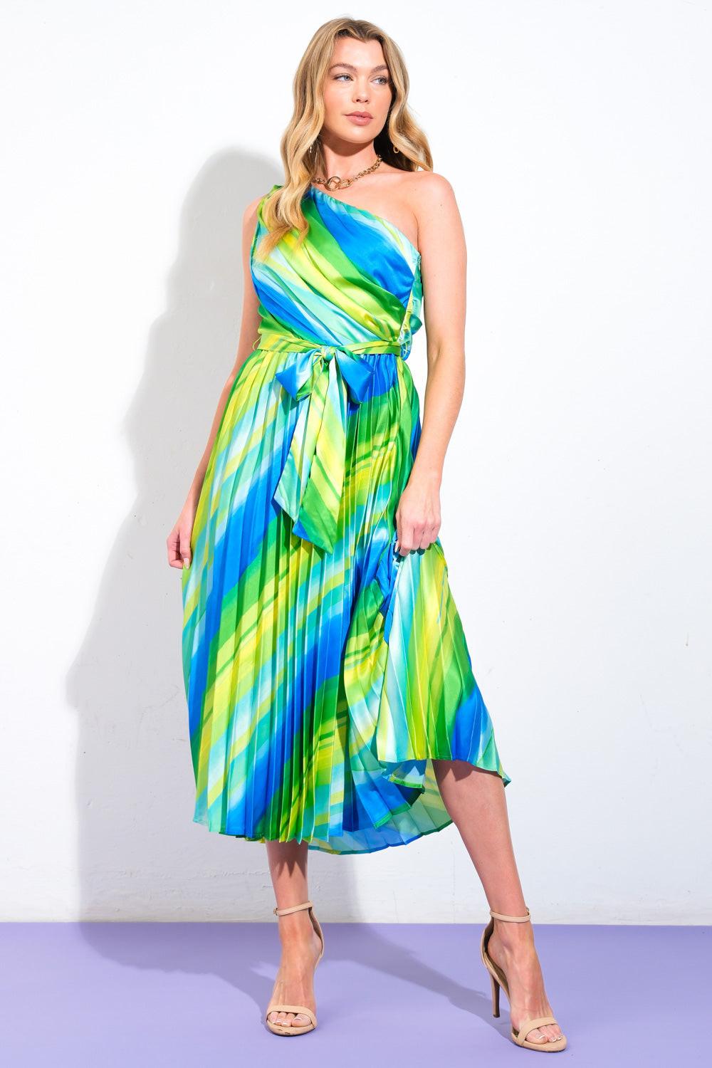 Exuberant Elegance Woven Midi Dress in blue green, view 5 — Soul Flow Apparel