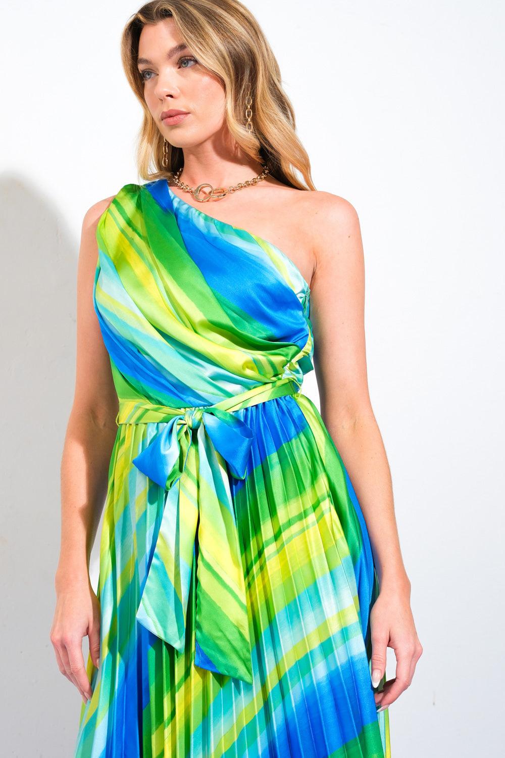 Exuberant Elegance Woven Midi Dress in blue green, view 6 — Soul Flow Apparel
