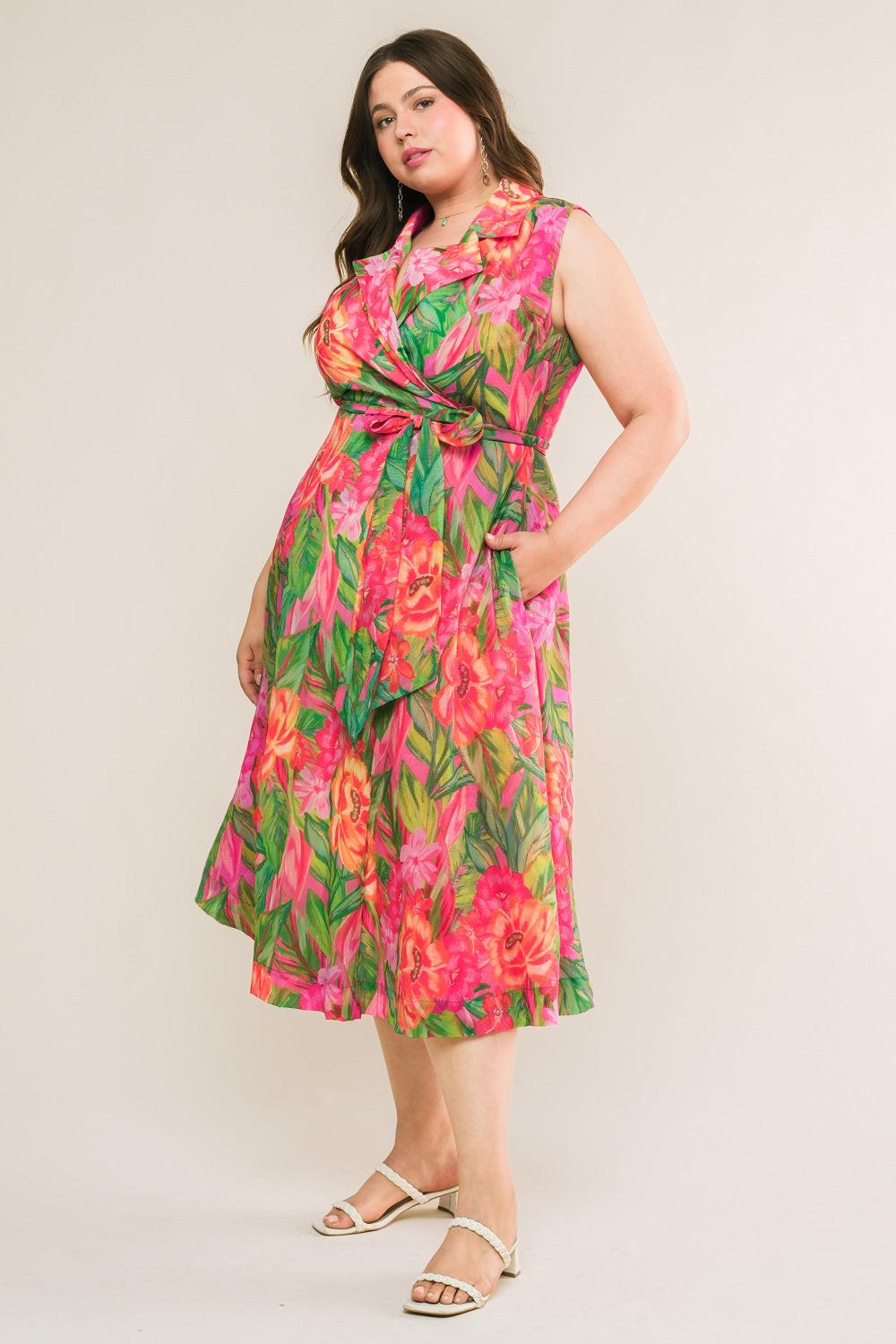 Everyday Dreams Woven Midi Dress in orange pink, view 3 — Soul Flow Apparel