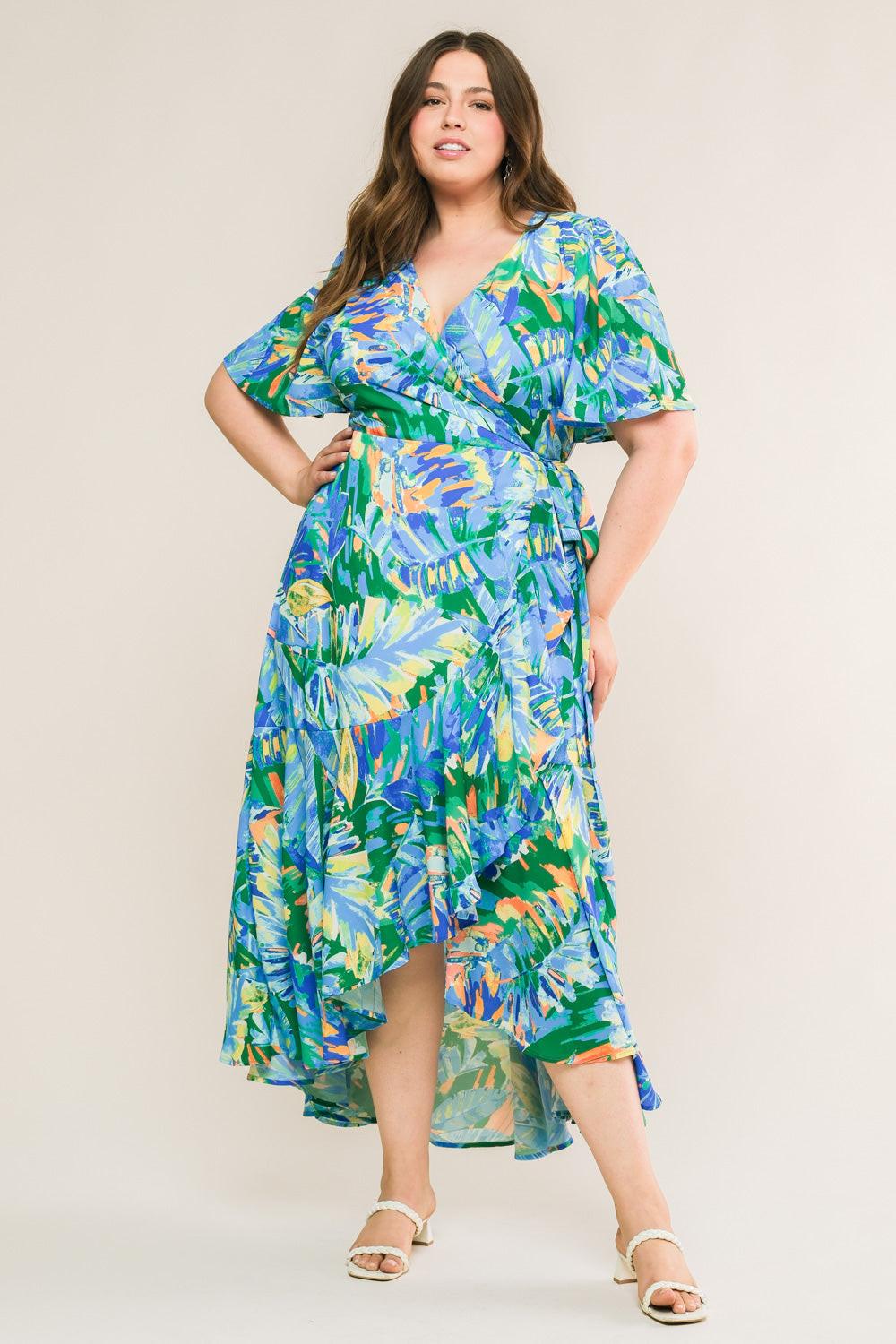 Unexpected Surprise Woven Hi-Lo Dress in blue green, view 1 — Soul Flow Apparel