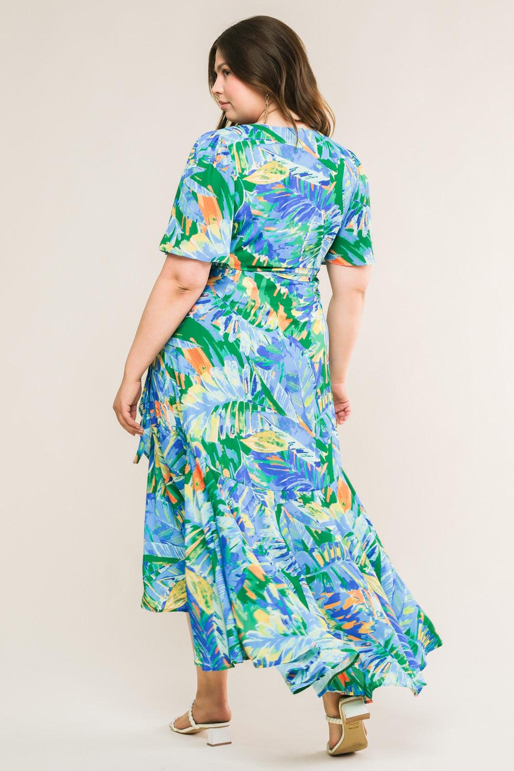 Unexpected Surprise Woven Hi-Lo Dress in blue green, view 2 — Soul Flow Apparel