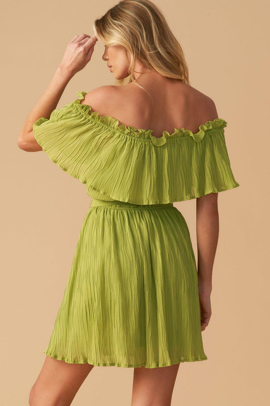 Just One More Woven Mini Dress in lime, view 5 — Soul Flow Apparel