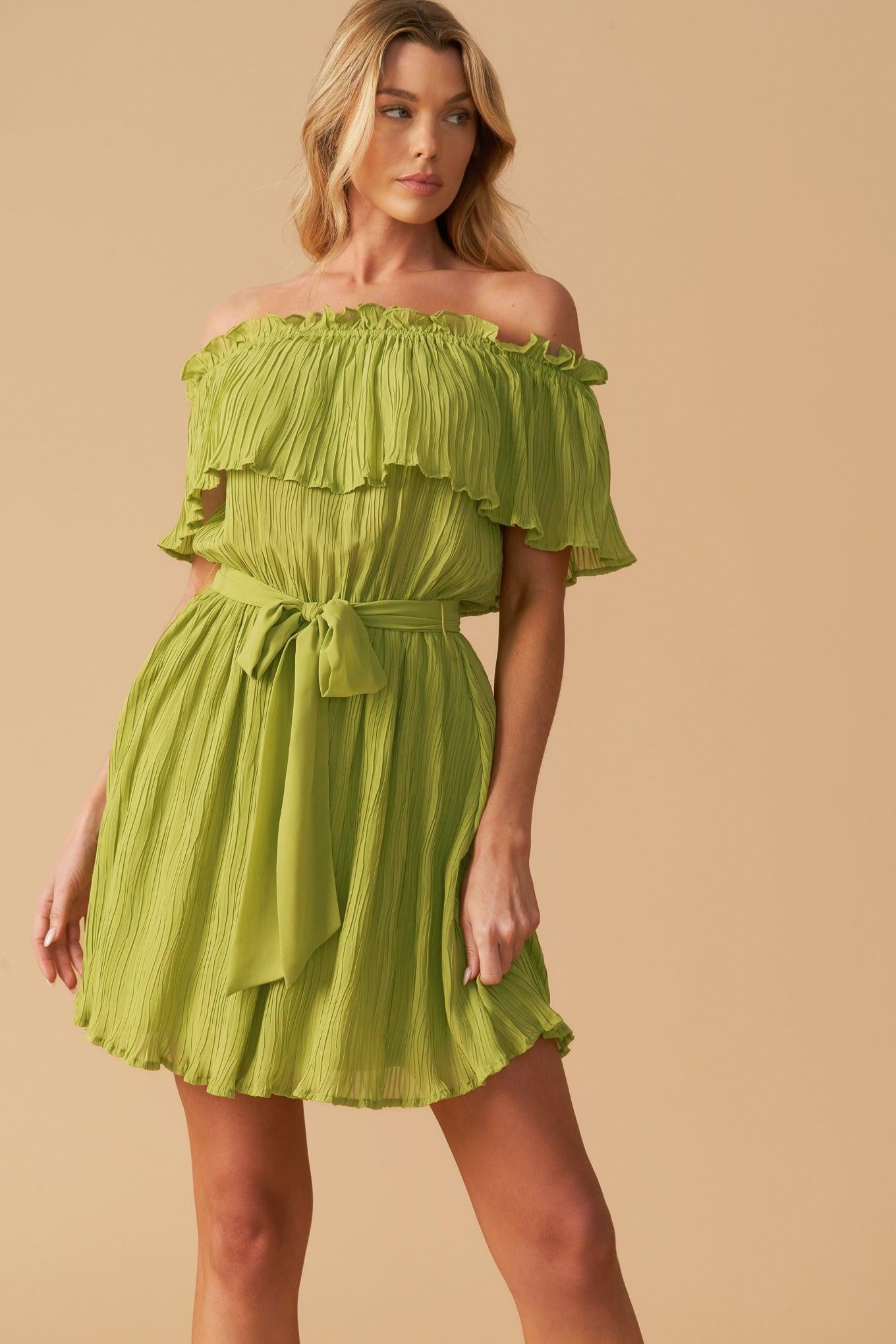 Just One More Woven Mini Dress in lime, view 6 — Soul Flow Apparel