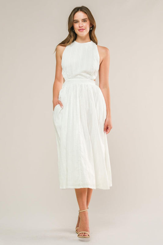 Admired From Afar Woven Midi Dress in white, view 1 — Soul Flow Apparel