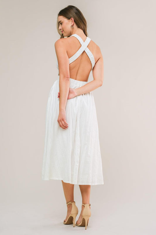 Admired From Afar Woven Midi Dress in white, view 2 — Soul Flow Apparel