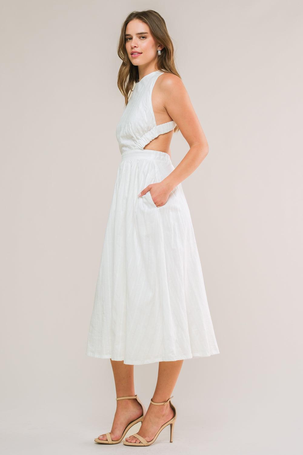 Admired From Afar Woven Midi Dress in white, view 3 — Soul Flow Apparel