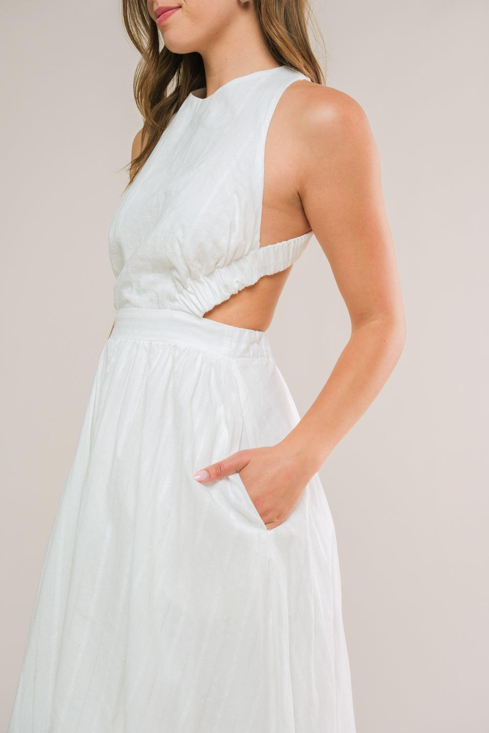 Admired From Afar Woven Midi Dress in white, view 5 — Soul Flow Apparel
